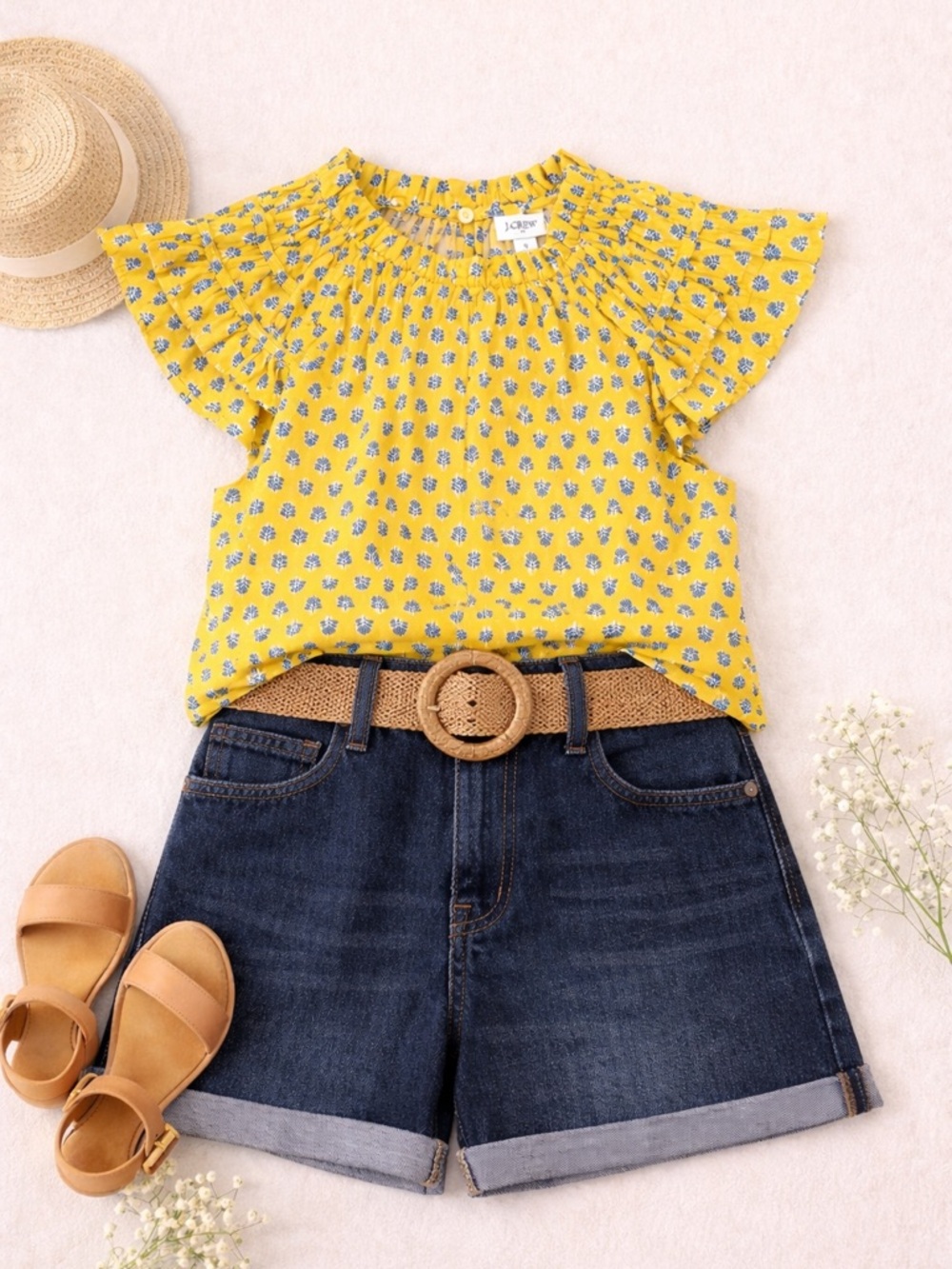 Women’s Yellow Floral Ruffle Sleeve Top - J. Crew
